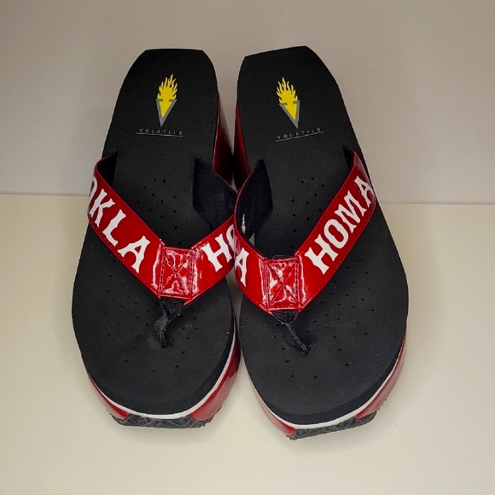Oklahoma high platform wedge flip flop, Volatile Red and Black Sandals #3